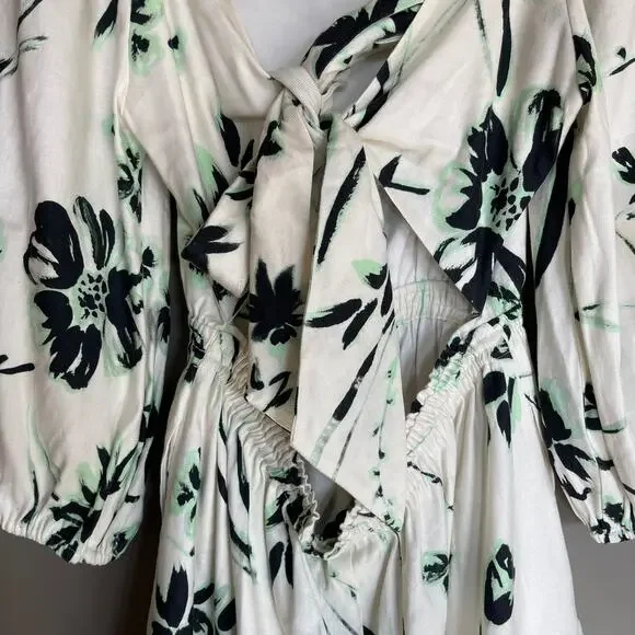 NWT Tanya Taylor‎ Stevie Romper Size Small Floral Linen Square Neck Puff Sleeve